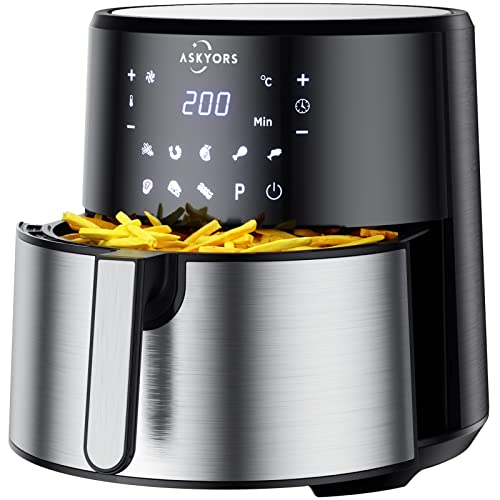 Friteuse Sans Huile XXL 8L, Askyors Airfryer Friteuse à Air Chaud avec 8 Programmes, Préchauffage et Minuterie Température Réglable Friteuse Électrique Air Fryer LED Écran Tactile 32 Recettes 1700W