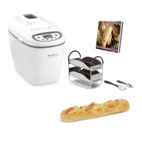 Moulinex Home Bread Baguette Machine à petits pains, 16 programmes, Résultats homogènes, Jusqu'à 1,5 kg de pain frais, Plaques croustillants, 3 niveaux de dorage OW610110