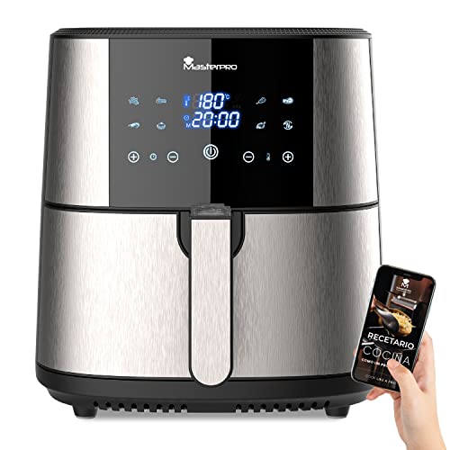 MasterPro Foodies | Friteuse sans Huile |AirFryer XXL Contenance 6L Puissance 1800W | Avec Écran LED Tactile et Panier Antiadhésif | Friteuse à air | 8 Fonctions en 1