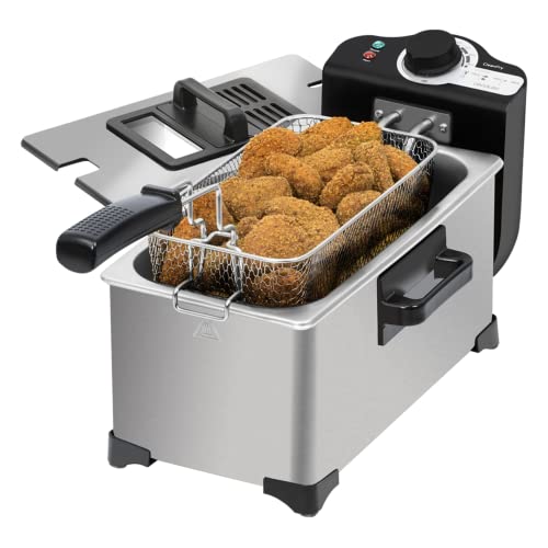 Cecotec Friteuse Électrique CleanFry 3 L. 3 L, Jusqu’à 190 ºC, Cuve Émaillée qui convient pour un nettoyage dans le Lave-vaisselle , Filtre OilCleaner pour maintenir l’Huile Propre, 2000 W. (3 L, Inox)