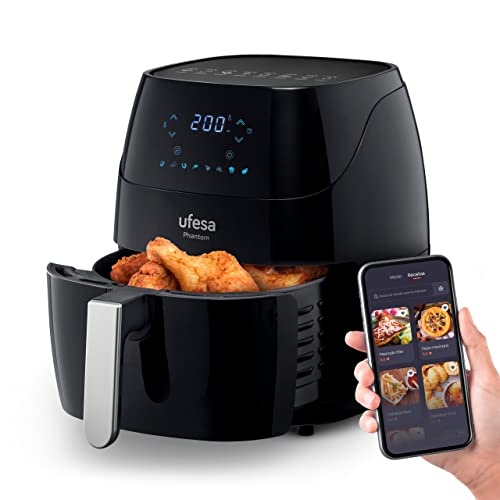 Ufesa AF5000 Phantom, Friteuse Air Fryer avec WIFI, 5L, Écran Tactile, 8 Programmes, 1500W, APP avec Recettes, Minuterie et Température Réglable, Cuve et Plateau Antiadhésif
