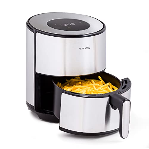 Klarstein Friteuse Sans Huile, Friteuse Compacte à Air Chaud 1500W à Chauffage Rapide pour la Cuisine, Airfryer 4.3L avec Ecran Tactile, Minuterie, Température Réglable, 8 Programmes de Cuisson