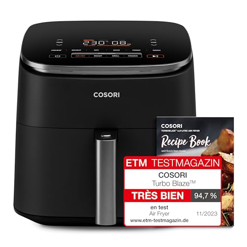 COSORI Air Fryer TurboBlaze 6L, Température Réglable 30℃-230℃, Friteuse sans Huile 10 en 1, y Compris Déshydrater/Fermenter, Livre et Application de Recette, Ecran Tactile