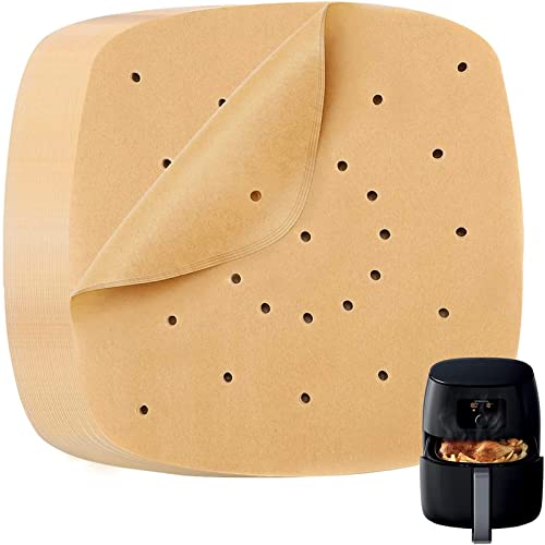 AONAT 100 Feuilles Papier, Carré, Perforé Papier Cuisson Air Fryer, Jetable Revêtements pour Grill, Cuisson, Vapeur, Friteuse, 8Inch
