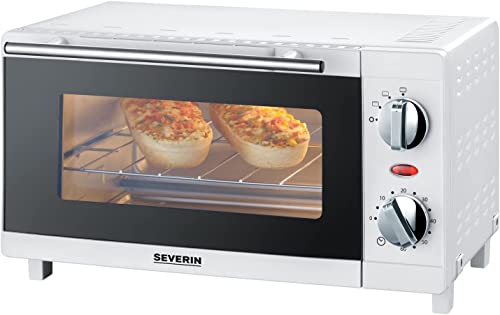 SEVERIN Mini-Four 9 L avec grille et plaque de cuisson incluses, Four posable 800 W design simple et élégant, Mini-four électrique avec minuteur 60 min, Blanc, TO 2054
