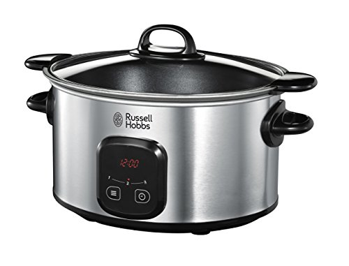 Russell Hobbs Mijoteur Electrique [Familial] Maxicook (6 L, Cuve 2 en 1 en ceramique amovible: cuisson sur plaque ou brûleur à gaz, Commande digitale, 3 réglages de cuisson, Base en inox) 22750-56