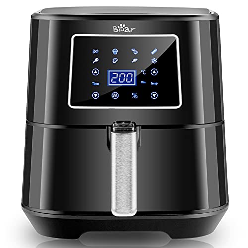 Bear Friteuse Sans Huile avec 7 Programmes, Inoxydable Air Fryer 1700W 5,5 L Panneau de Contrôle Numérique Tactile, Température et Temps Réglable, Sans BPA ni PFOA, Friteuse Air Chaud