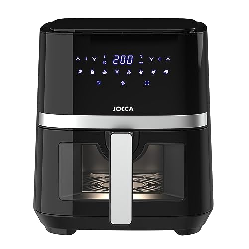 JOCCA Friteuse sans huile numérique avec fenêtre/friteuse à air chaud avec fenêtre/puissance 1450 W, minuterie 60 min/Frite, poignée, cuisson, chaud/ou fonctions préprogrammées (Noir)