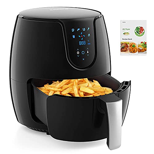 Tomons Friteuse à air chaud, taille XL, 3,5 l, avec panneau tactile LED avec contrôle de la température et minuterie, circulation de l'air chaud, 6 préréglages, sans huile, avec livret de recettes