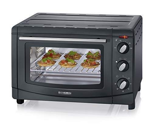 SEVERIN Mini-Four 20 L avec grille et plaque de cuisson incluses, Four posable 1 500 W design simple et élégant, Mini-four électrique avec minuteur 60 min, Noir, TO 2067