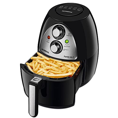 Mondial - Friteuse à air sans huile NAF03, 1500 W, capacité: 3,2 L, sans huile, cuve amovible, sans filtre. Comprend un livre de recettes. Noir