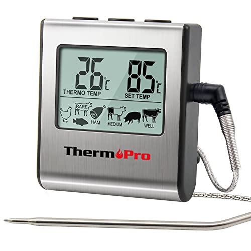 ThermoPro TP16 Thermometre Cuisine pour Viande Numérique avec Large Écran LCD pour Fumoir Four Friandises Barbecue Grill Thermomètre avec Minuteur et Sonde de Températures en Acier Inoxydable