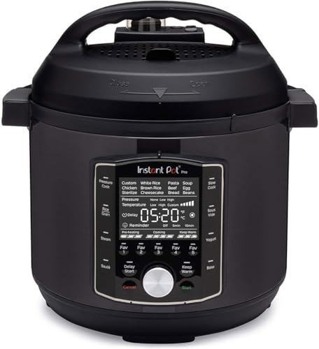 Instant Pot Pro 8, Autocuiseur Électrique Multifonction 10-en-1 - Autocuiseur, Cuiseur à Riz, Cuiseur Vapeur, Stérilisateur, Yaourtière, Sous-Vide - Acier Inoxydable Noir - 1200W, 7.6L