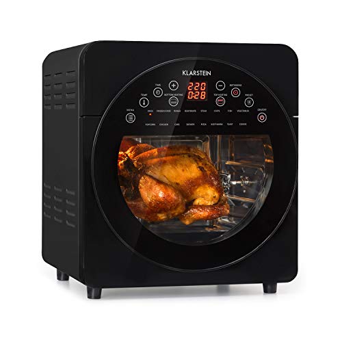 KLARSTEIN AeroVital - Friteuse sans huile, Air fryer, 1700W, 50-220°C, 14 litres, 16 programmes, Ecran tactile, Plats divers, Ensemble d'accessoires, Electrique, Poids 8,6kg - Noir