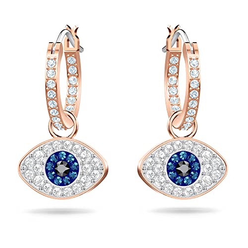 Swarovski Anneaux d'oreilles Symbolic, boucles d'oreilles forme œil porte-bonheur, placage de ton or rosé, bleu