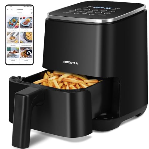 Aigostar Dot - Friteuse à air de 2L, 1200W, Friteuse à air avec 8 programmes et écran tactile LED, Réglage du temps et de la température, Grille amovible antiadhésive, Facile à nettoyer, Sans BPA