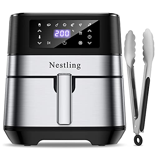 Nestling Friteuse à air chaud Affichage LED 5,5 L, 7 programmes, contrôle de la température et fonction de temps, Friteuse Sans Huile, friteuse à air, poêle antiadhésive, livre de recettes