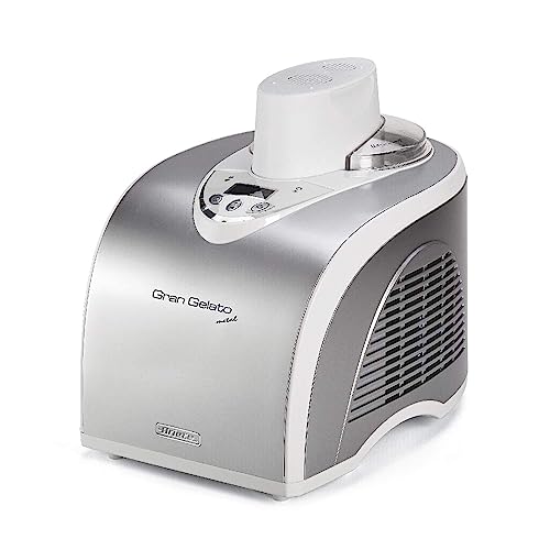 Ariete 693 Gran Gelato Machine à Glace Auto-Refroidissante en Métal avec Compresseur, Glace Artisanale et Sorbets, Panier Amovible 1 L, Ecran LCD, Blanc/Argent