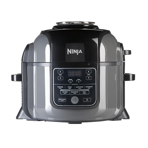 Multicuiseur Ninja Foodi, Air Fryer, 9-en-1, 6L, 9 fonctions de cuisson, Cuisson sous pression, Friture à l'air, Cuisson lente, Gril et plus, Acier brossé et Noir, OP300EU