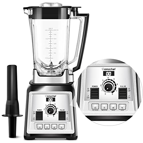 AMZCHEF Blender Professionnel, 2000W Blender Smoothie avec 8 Lames 3D en Acier Inoxydable, 2L Mixeur Blender Sans BPA - 25000 tr/min - 4 Fonctions Électroniques Prédéfinis - Régulateur à 8 Vitesses