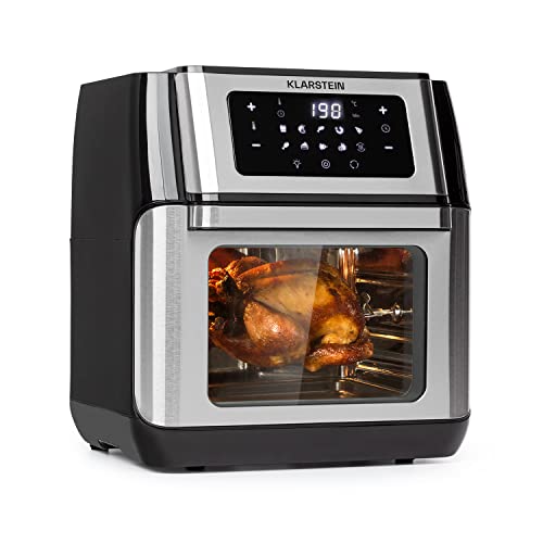 Klarstein AeroVital Fry, friteuse à air chaud, format mini four, 1500 W, capacité de 10 L, 9 programmes préréglés, thermostat réglable de 80 à 220 ° C, minuterie, 6 accessoires, noir