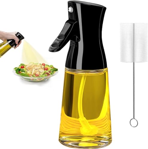 Showvigor Vaporisateur Huile, 180 ml Verre Spray Huile Cuisine avec Brosse, Pulverisateur Huile, Verre Epais, Large Gamme, Pulvérisation Puissante