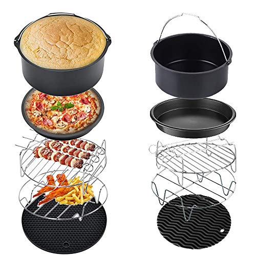 PopHMN Accessoires pour friteuses à air, 5PCS 18CM Pizza Dish Cake Barrel Air Fryer Rack avec Pad Isolant Convient pour Air Fryer Accessoires