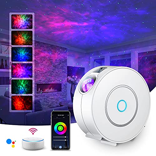 SUPPOU LED Wifi Projecteur Ciel Étoilé,Intelligent Projecteur Étoilé Veilleuse Galaxie,Gradation/Contrôle vocal/Connexion WiFi/Minuterie,Chambre Décorer,Cadeau,Noël,Google Assistant (Blanc)