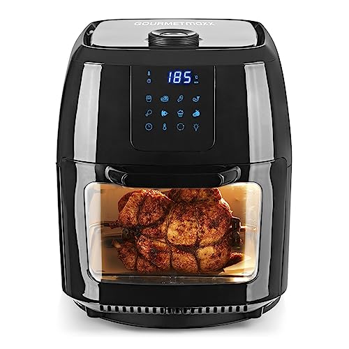 GOURMETmaxx Digital XXL Friteuse à air chaud 9 litres | Friture sans graisse, friteuse, four et gril rotatif en un seul appareil | Inclut une broche rotative pour le poulet et le shish kebab