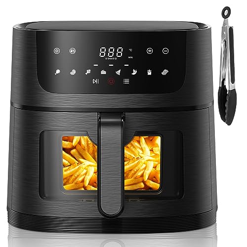 AOSFGE Friteuse sans Huile 8 L Avec Fenêtre Visible, Air Fryer avec LED Écran Tactile, Friteuse à Air Chaud avec 8 Programmes 1800W, Friteuse Electrique avec Température réglable, Minuterie