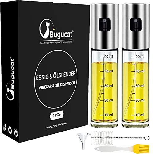 Bugucat Vaporisateur Huile 2PCS, Pluvérisateur d'Huile 100ml Spray Huile d'olive avec Brosse Accessoire Plancha Parfait pour Cuisson Salade Cooking Barbecue