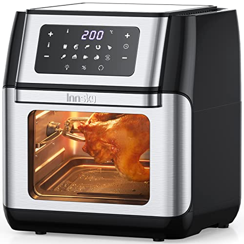 Innsky Friteuse Sans Huile 10L, Air Fryer 1500W, Mini-four 10 en 1 avec Rôtissoire et Déshydrateur, Friteuse à Air Chaud avec Affichage LED, 6 Accessoires et Livre de 32 Recettes - Acier Inoxydable