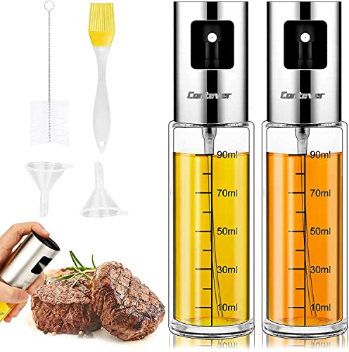 Vaporisateur d'huile et de vinaigre, 2PCS Pulvérisateur d'huile 100ml,avec 2 Brosse et 1 Entonnoir 1 Brosse à huile, pour Cuisine/Cuisson/BBQ (2)