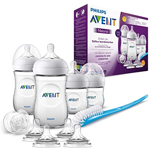Philips Avent SCD301/02 Kit nouveau-né Natural, 2 Biberons 260ml + 2 Biberons 125ml + 1 sucette + 4 tétines + 1 brosse