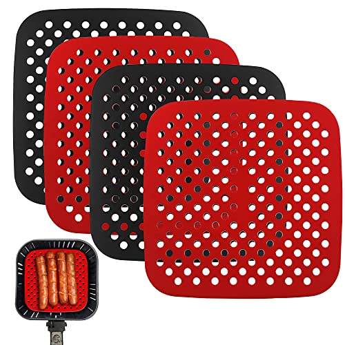 AIFUDA Lot de 4 tapis de cuisson en silicone pour friteuse à air comprimé 21,6 cm (rouge + noir)