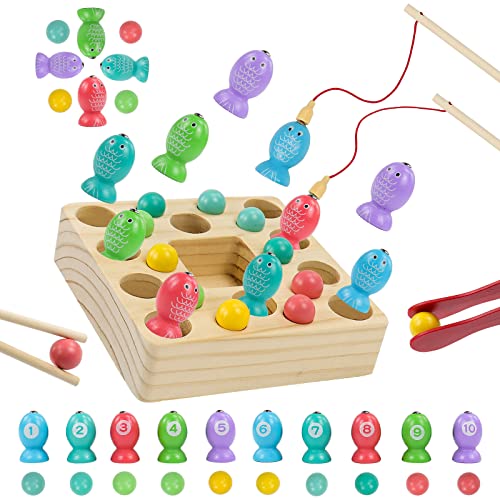 Symiu Pêche a la Ligne Enfant Jouet Enfant 3 4 5 6 Ans Garçon Fille Jeux Enfant 3 Ans Jouet en Bois avec Canne a Peche Educatif Jeux Société Puzzle Magnetique Enfant Cadeau Anniversaire Garçon Fille