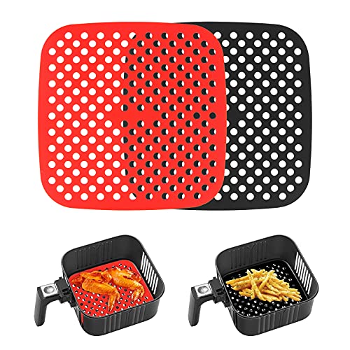 Ossky 2 Paquet Doublures pour Friteuse sans huile,Revêtements Antiadhésifs de friteuse à air ,Accessoires pour friteuse à air ,Tapis réutilisables Ustensiles de Cuisine en silicone (8.5inch)