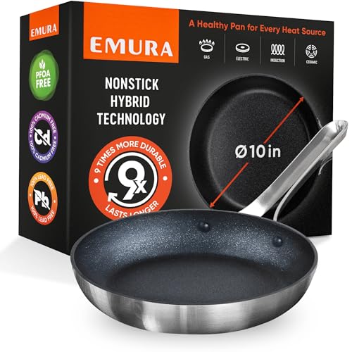 Poêle à frire antiadhésive Emura | Poêle à frire professionnelle aluminium revêtement antiadhésif 26 cm | Durable, sans PFOA ni PTFE, facile à nettoyer | Toutes surfaces de cuisson, induction, four