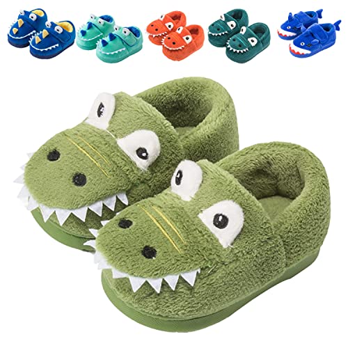 Chaussons Enfants Fille Garcon Pantoufle Peluche Animaux Dinosaure Slippers Chaussons Bébé Antidérapant 18 Vert EU 26/27 (Taille de l'étiquette 180)