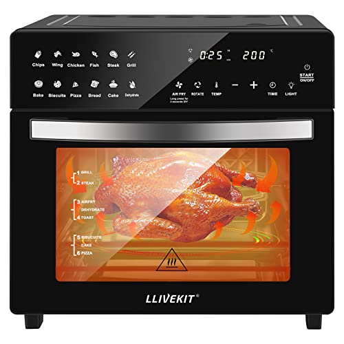 LLIVEKIT Mini Four électrique Friteuse à Air sans Huile Grande Capacité 30L 60-230℃ 1700W écran Tactile 0-90 min Noir Facile à Nettoyer avec 12 Fonctions, 8 Accessoires, Recette