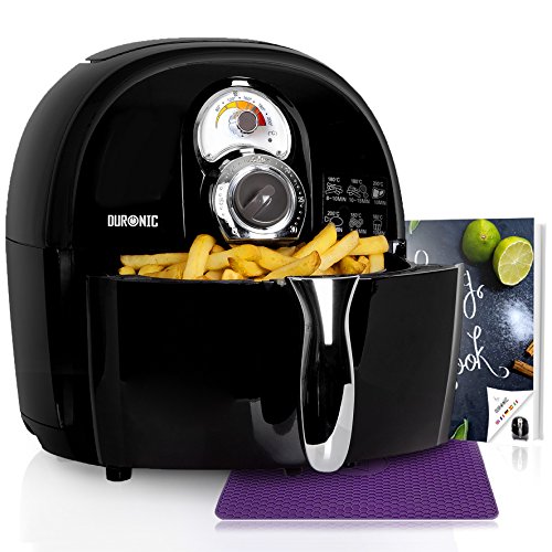 Duronic AF1 BK Friteuse à air chaud sans huile 1500W / robot multicuiseur pour frire, cuire, rôtir, griller sainement et sans matières grasses + Livre de recettes gratuit