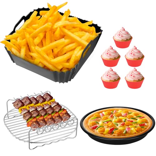 Domisyee 4 Pièces Accessoires Air Fryer XL - Moule en Silicone de 21 cm - Accessoires pour Friteuse Sans Huile Compatible Philips 6,2L, COSORI 5,5L/4,7L, Cecotec 6L, ARINTUL 5,5L