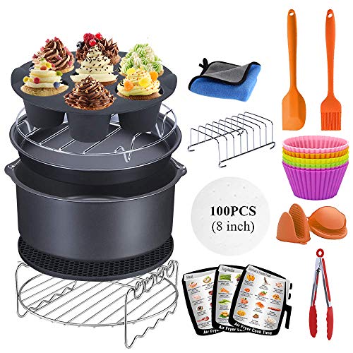 Accessoires pour friteuse Air Fryer 15 Pièces,Kit d'accessoires universels pour friteuse à air chaud XL de 8 pouces pour Phillips/Duronic/Tour et toutes les marques de friteuses air fryer(4.5 litres)