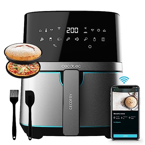 Cecotec Friteuse sans Huile Intelligente 5,5 L à Air Chaud avec Accessoires Cecofry Full Inox 5500 Connected Pack, 1700 W, Contrôle via Application et Tactile, Thermostat Réglable, Acier Inoxydable.