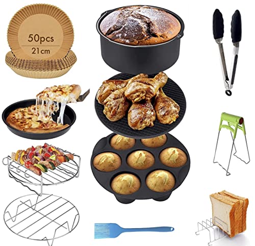 Accessoires Friteuse sans huile, Accessoires Airfryer compatibles avec Friteuse sans huile Cecotec/COSORI/NINJA air fryer/PHILIPS/Accessoires Friteuse Air Fryer (14pcs+50 Papier Friteuse Air)