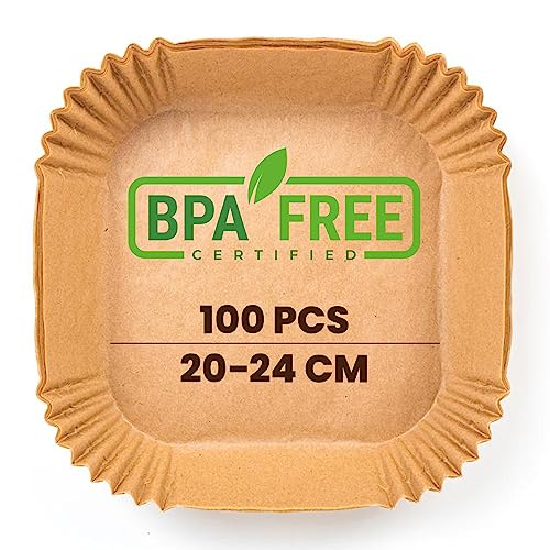 PORTENTUM Papier cuisson air fryer - 100 pièces Food-Grade BPA gratuit, 20 x 24 cm, pour friteuse sans huile 5 à 8 litres - Idéal pour la cuisson saine