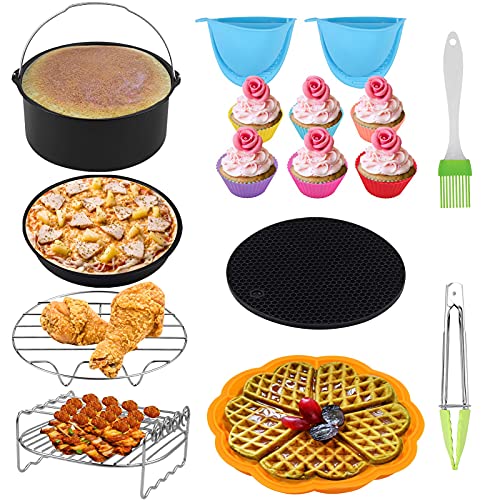 COLFULINE 11 pcs Accessoires pour Friteuse à Air de 7Inch 3,5L-8,2L Compatible pour Phillips, Gowise Ensemble de Les Accessoires de l'air Friteuse Accessoires Friteuse Air Ustensiles de Cuisine