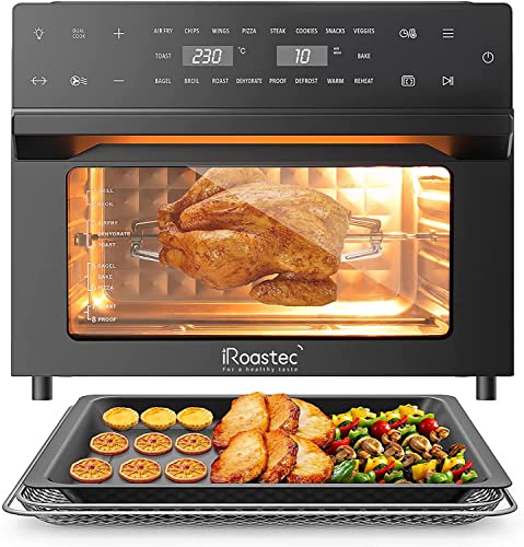 Four à air chaud iRoastec 30L en acier inoxydable XXL, friteuses à air chaud 1800W, 18 in 1,peut double cuisson、rôtissoire、déshydrateur, four à air chaud sans HUILE avec recettes