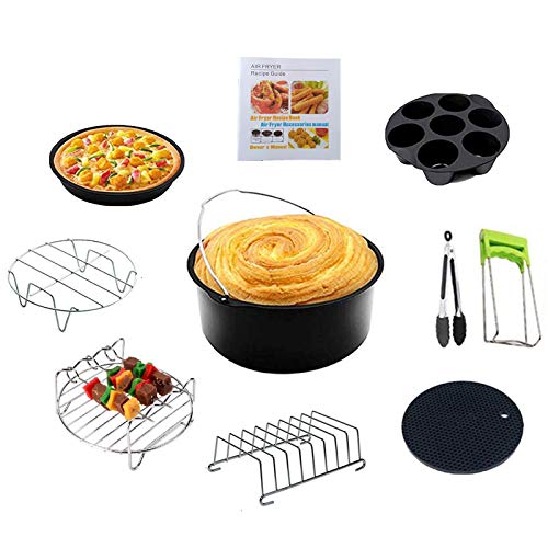 Accessoires pour friteuses à Air Ensemble de 10 Pièces de 8 Pouces Avec Revêtement Antiadhésif, Adapté aux Accessoires de Friteuse à Air de 5.2-5.8QT (Noir, 8in)