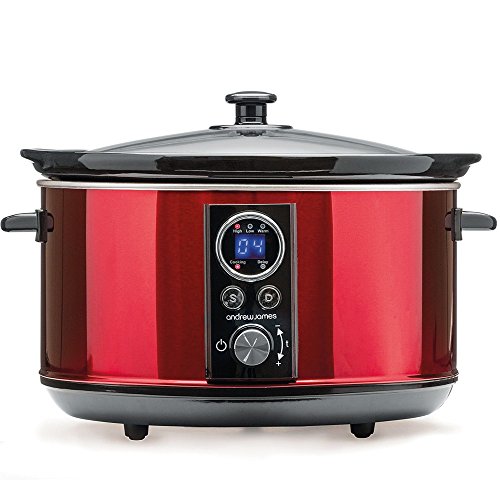Andrew James Mijoteuse Electrique | Premium Couvercle en Verre Trempé | 6,5L | 320W | Rouge